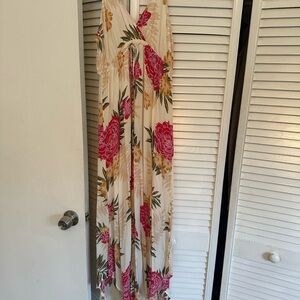 Floral Maxi Dress with Pink and Green Accents